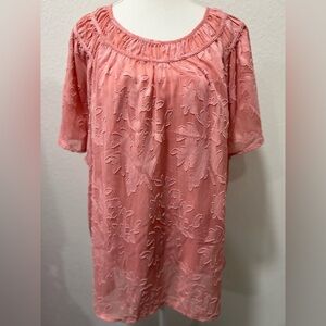 LIZ CLAIBORNE Flower Appliqué Sheer Overlay Top EUC